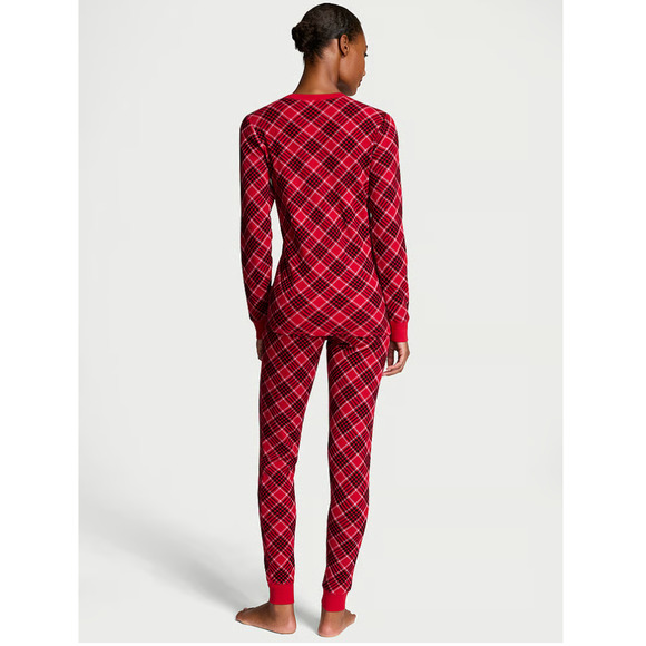 Victoria's Secret Thermal Long Pajama Set - Lipstick Lovely Plaid - Size LARGE L - Picture 3 of 4